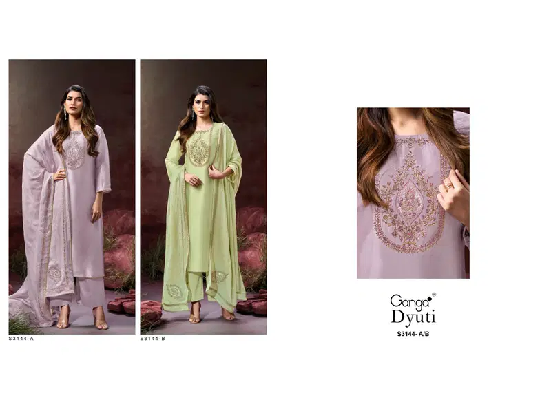 Dyuti 3144 By Ganga Bemberg Silk Dress Material Suppliers In India